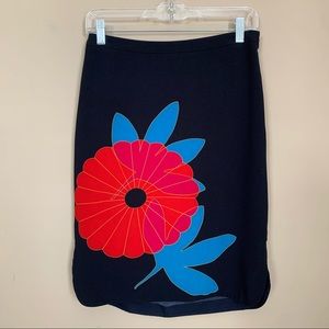 Loft Red and Blue Flower Design Black Straight Skirt